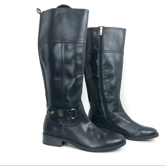 tommy hilfiger black knee high boots